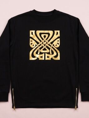 NWT Biba Designer Black Crewneck Sweater with Gold Hardware Side Zippers